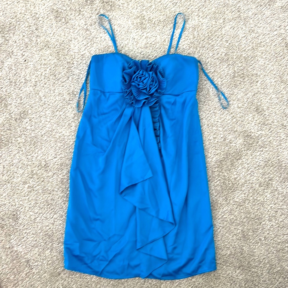 Ocean Blue Matte Satin Mini Dress w/ Flower